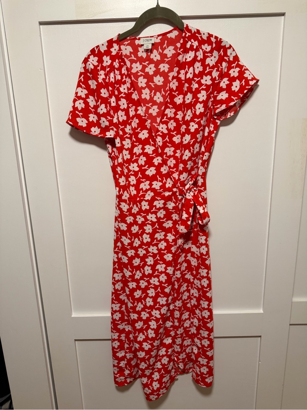 J. Crew Red and White Floral Wrap Midi Dress